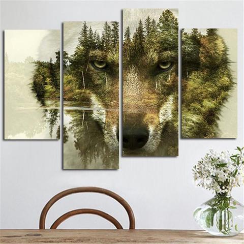 Camouflage Gray Wolf Animal Canvas Wall Art