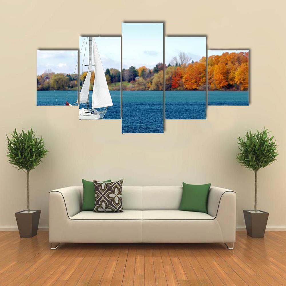 Canadian Sailboat In Lake Nature Canvas Wall Art