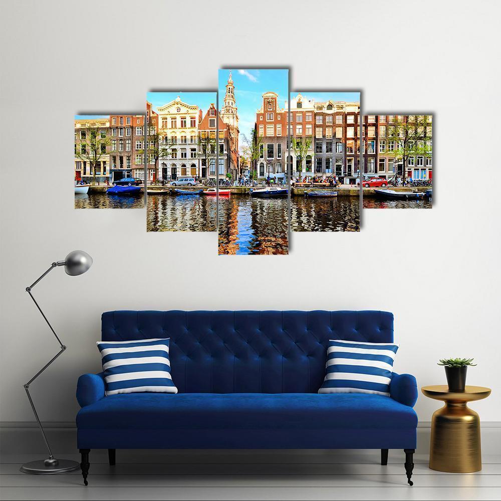 Canal Houses Of Amsterdam At Dusk Nature Canvas Wall Art