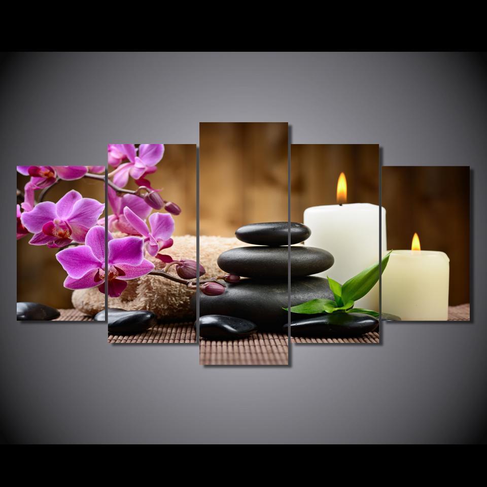 Candle Orchid Meditation Flower Canvas Wall Art