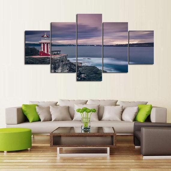 Candy Stripe Lighthouse Nature Canvas Wall Art