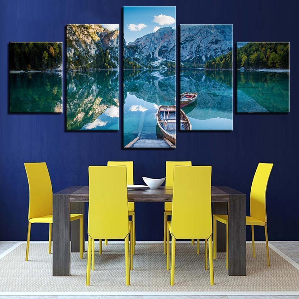 Canoes On Mountain Lake Sport Canvas Wall Art
