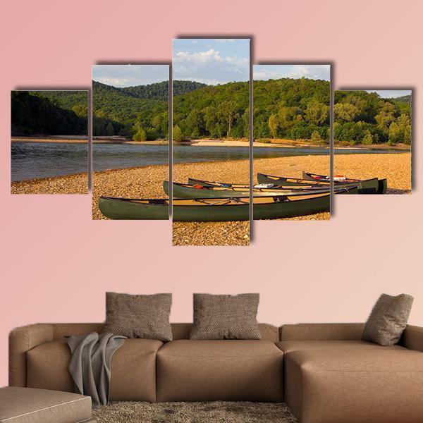 Canoes On The Bank Of The Buffalo River Nature Canvas Wall Art