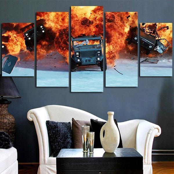 Car In Fire Fast And Furious Movie Canvas Wall Art