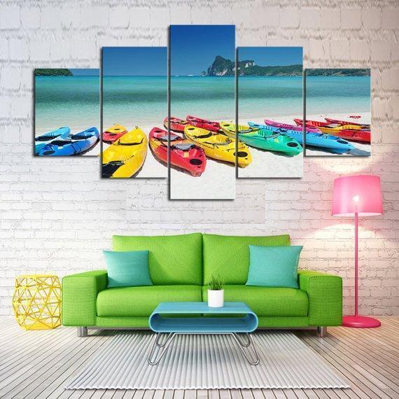 Caribbean Beach Kayak Nature Canvas Wall Art