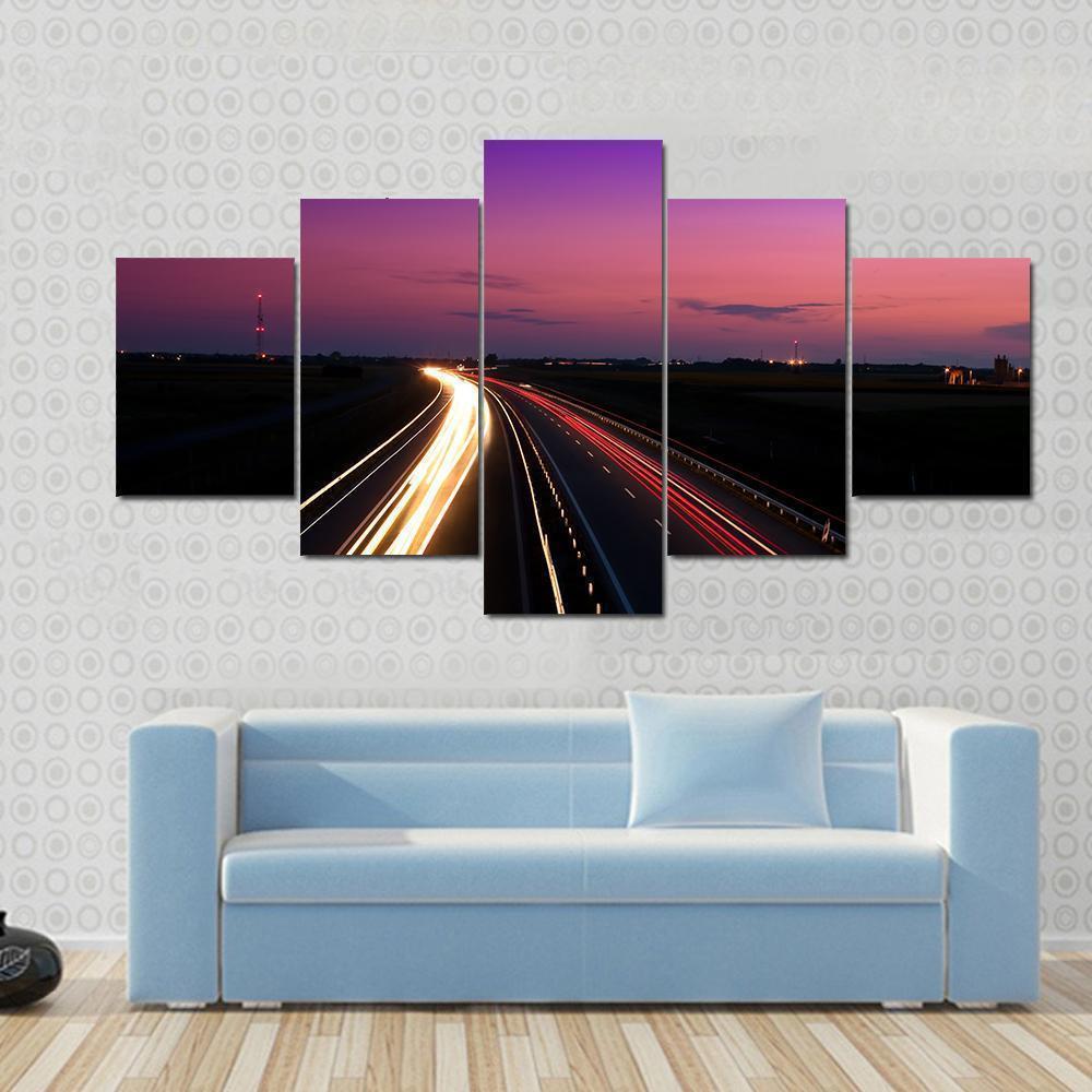 Cars Speeding On A Highway Nature Canvas Wall Art