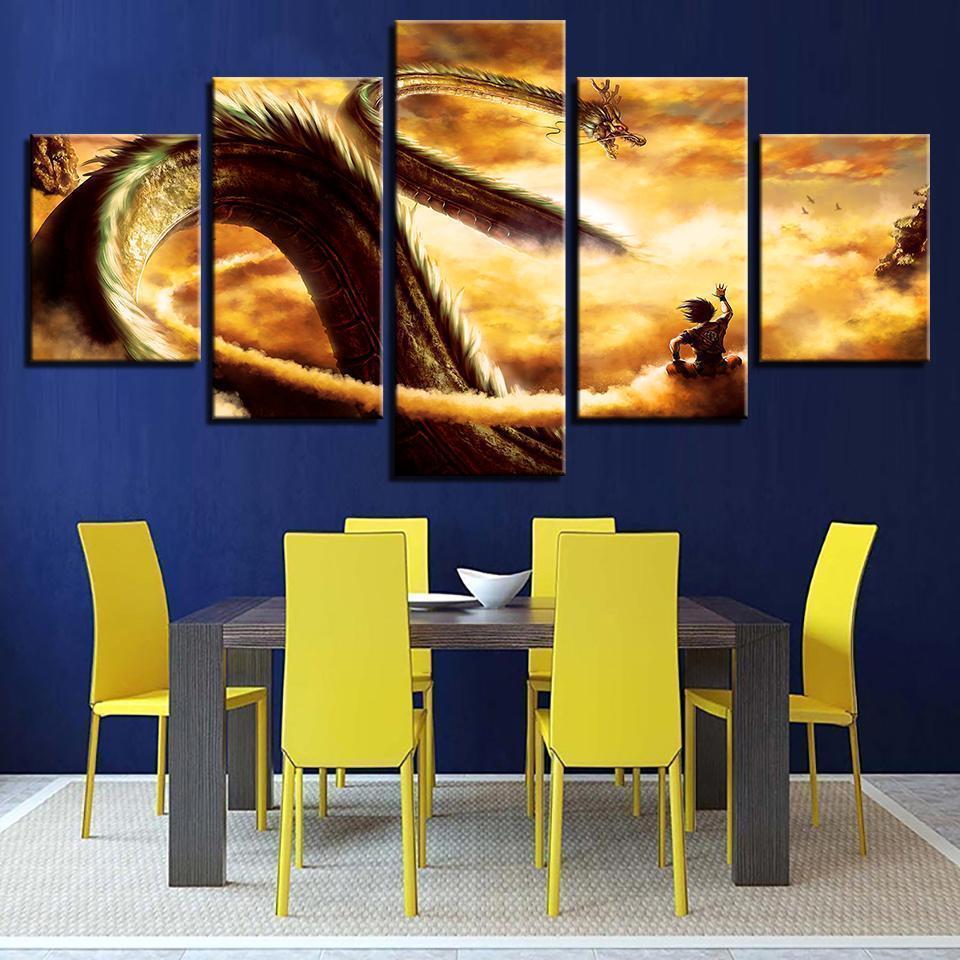 Cartoon Dragon Ball Z Goku Ride Shenron Anime Canvas Wall Art