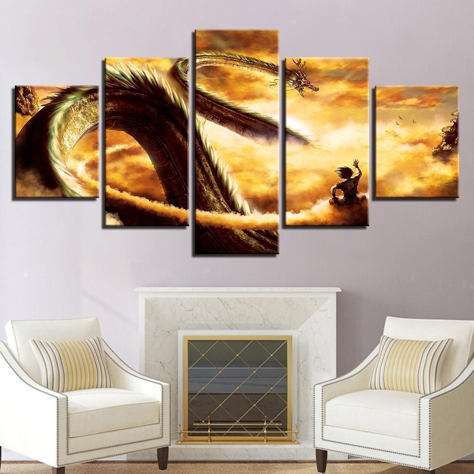 Cartoon Dragon Ball Z Goku Ride Shenron Anime Canvas Wall Art