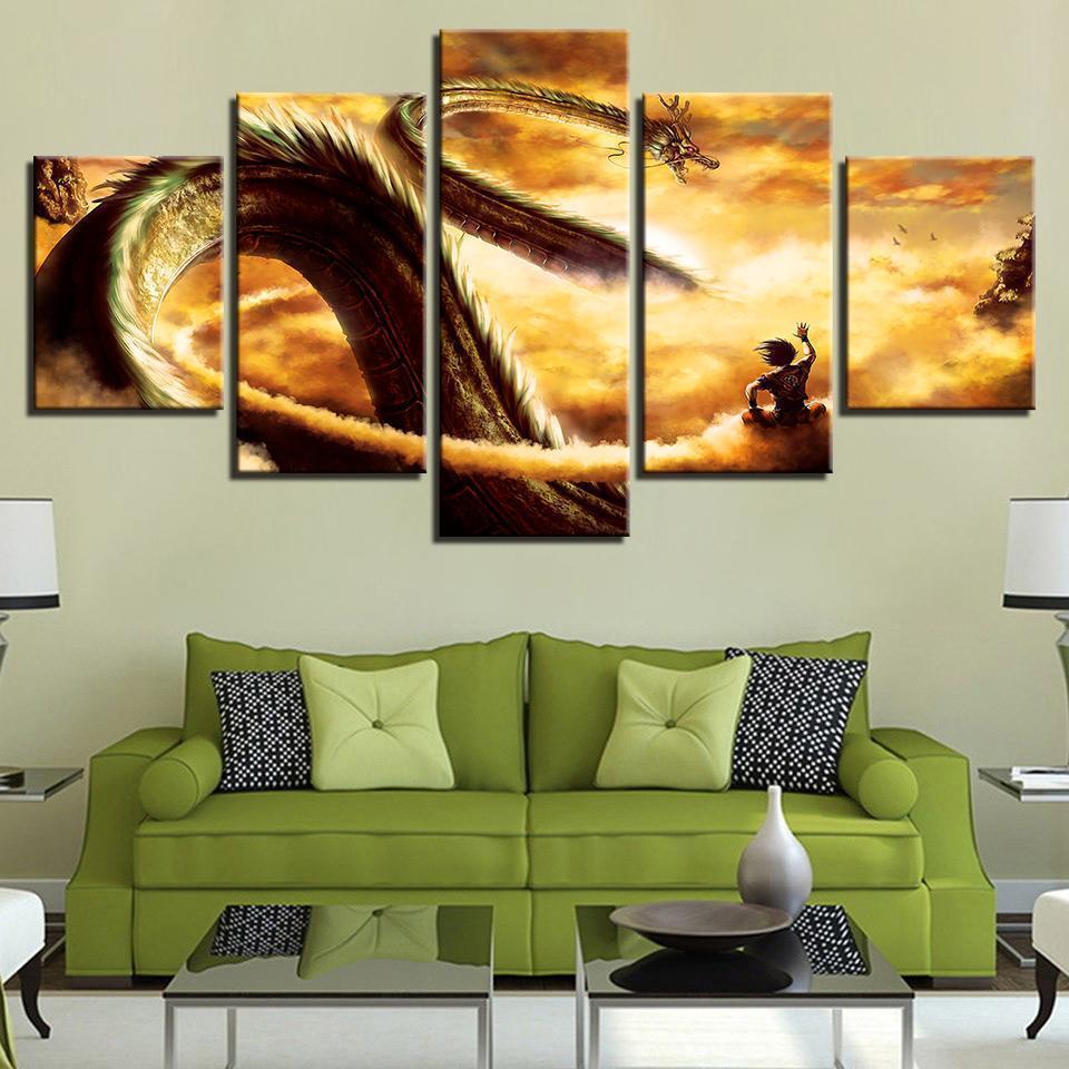Cartoon Dragon Ball Z Goku Ride Shenron Anime Canvas Wall Art