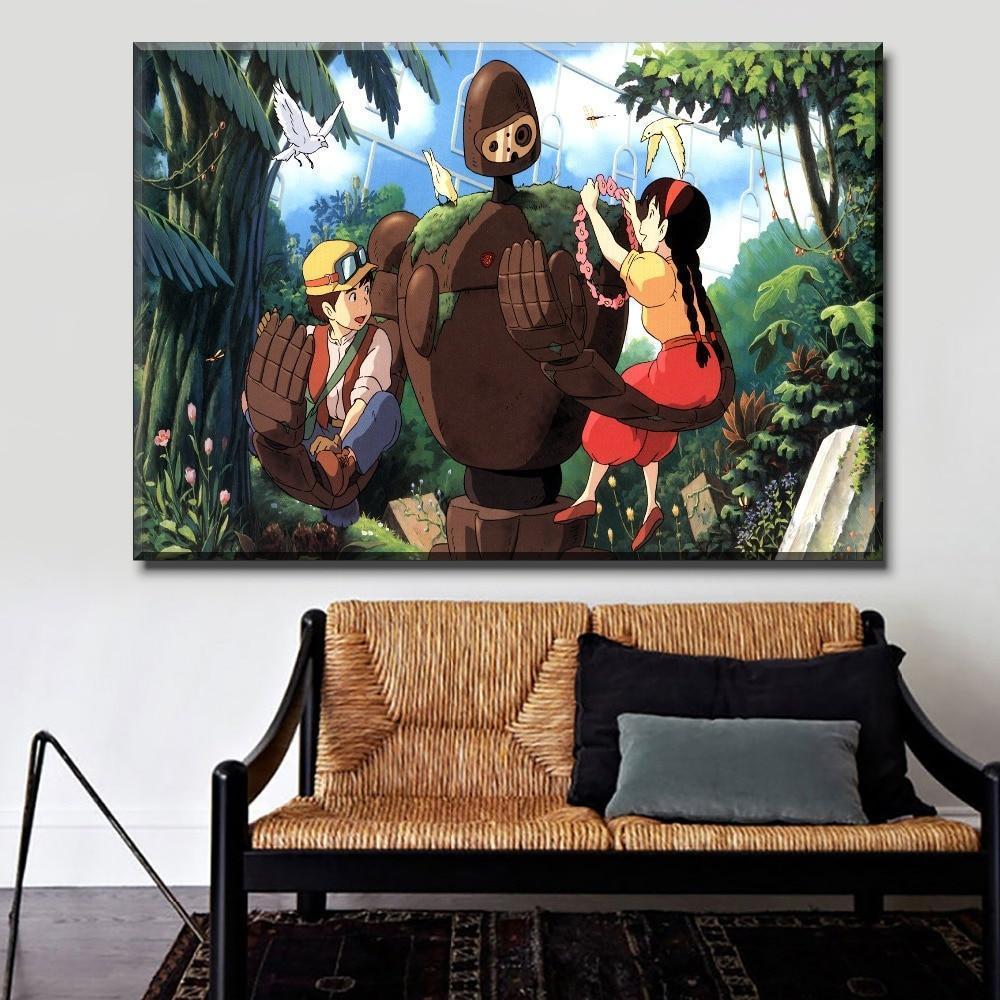 Casstle In The Sky Pazu &amp;amp; Sheeta &amp;amp; Robot Poster Anime Canvas Wall Art