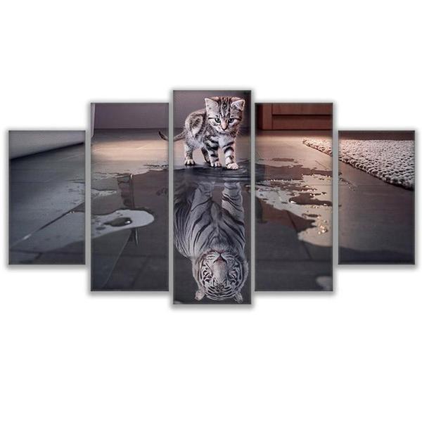 Cat Kitty New Cuadros Tiger Reflection Animal Canvas Wall Art