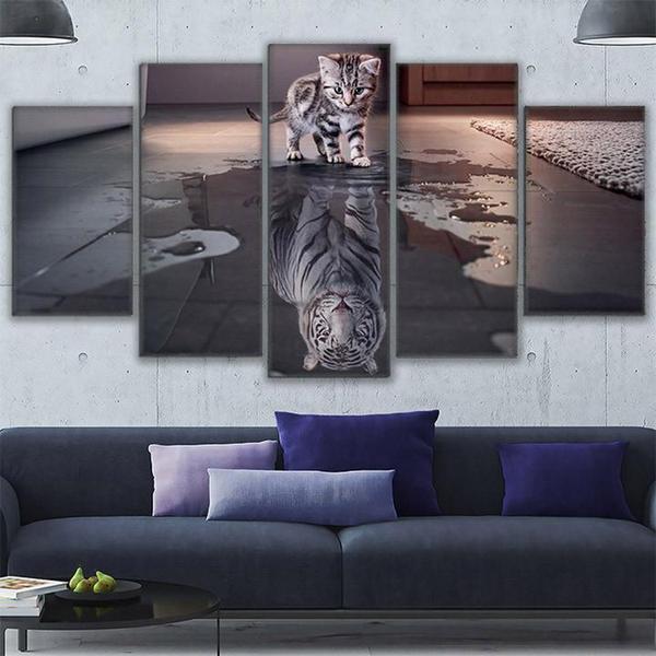 Cat Kitty New Cuadros Tiger Reflection Animal Canvas Wall Art