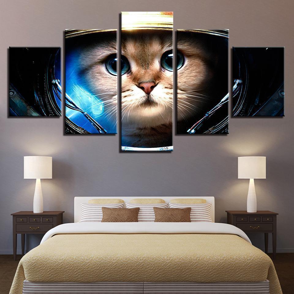 Cat Wearing The Space Helmet Lovely Abstract Animal Canvas Wall Art