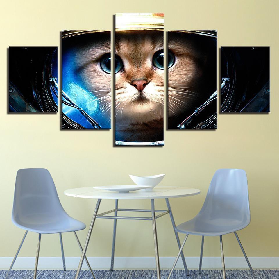 Cat Wearing The Space Helmet Lovely Abstract Animal Canvas Wall Art
