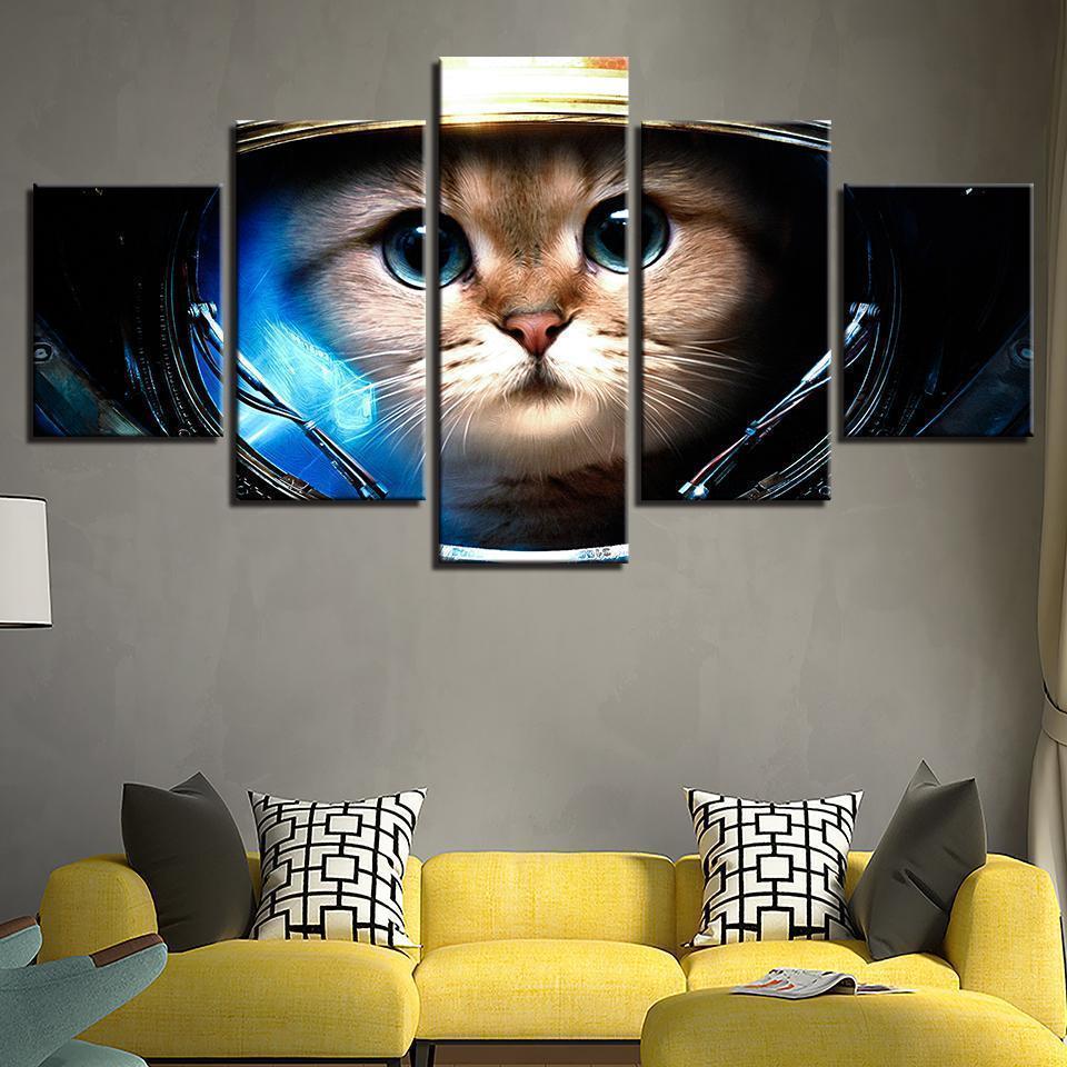 Cat Wearing The Space Helmet Lovely Abstract Animal Canvas Wall Art
