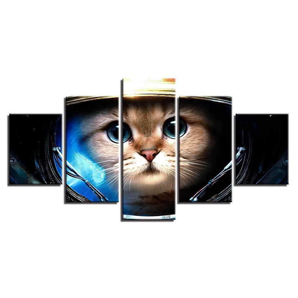 Cat Wearing The Space Helmet Lovely Abstract Animal Canvas Wall Art
