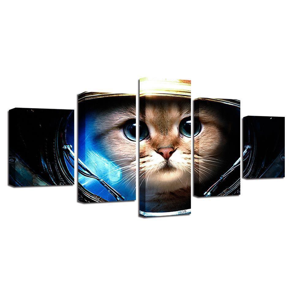 Cat Wearing The Space Helmet Lovely Abstract Animal Canvas Wall Art