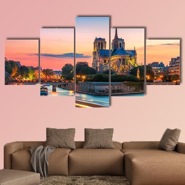Cathedral Of Notre Dame De Paris At Sunset Nature Canvas Wall Art