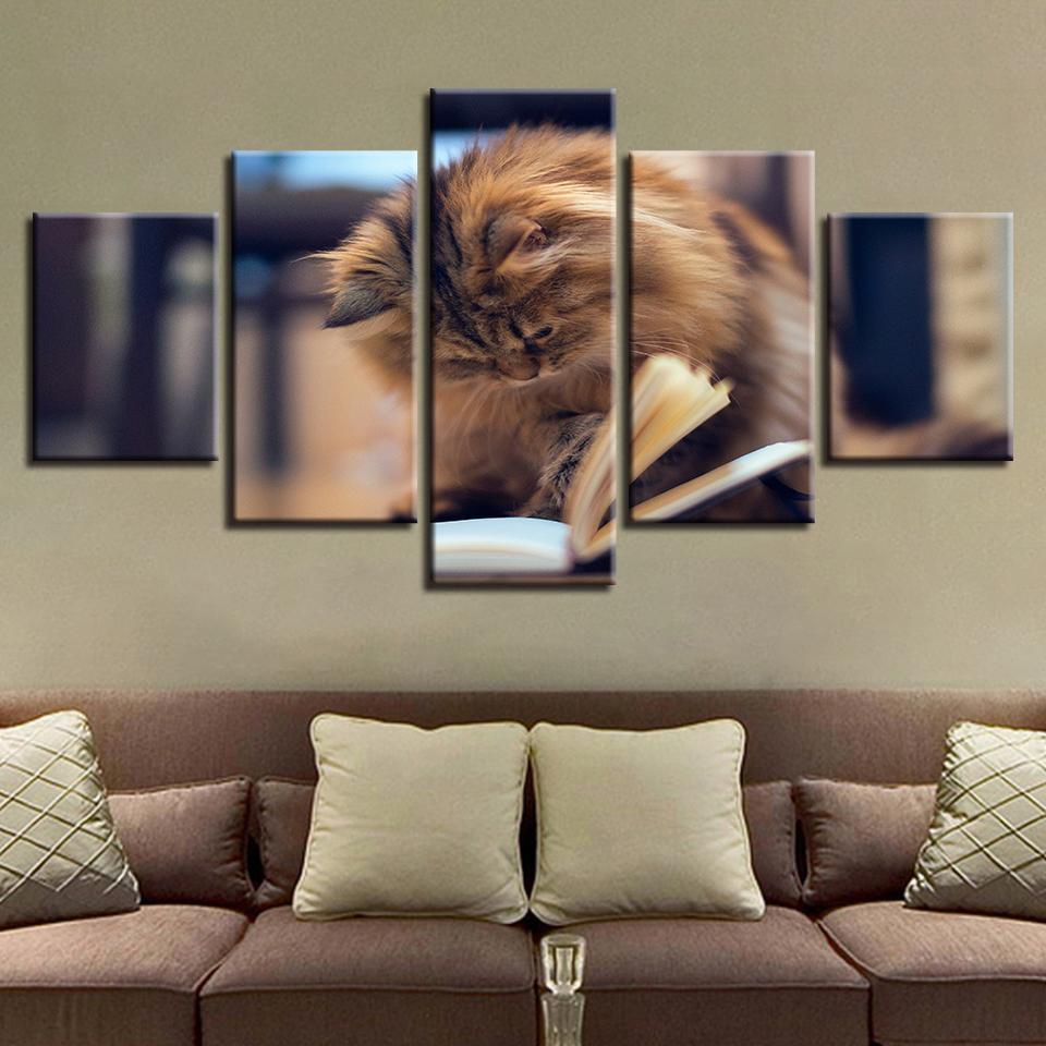 Cats Are Reading Book Animal Canvas Wall Art