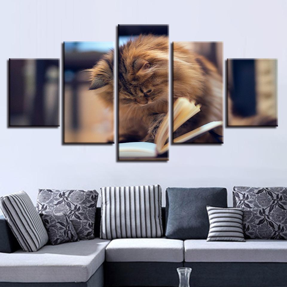 Cats Are Reading Book Animal Canvas Wall Art