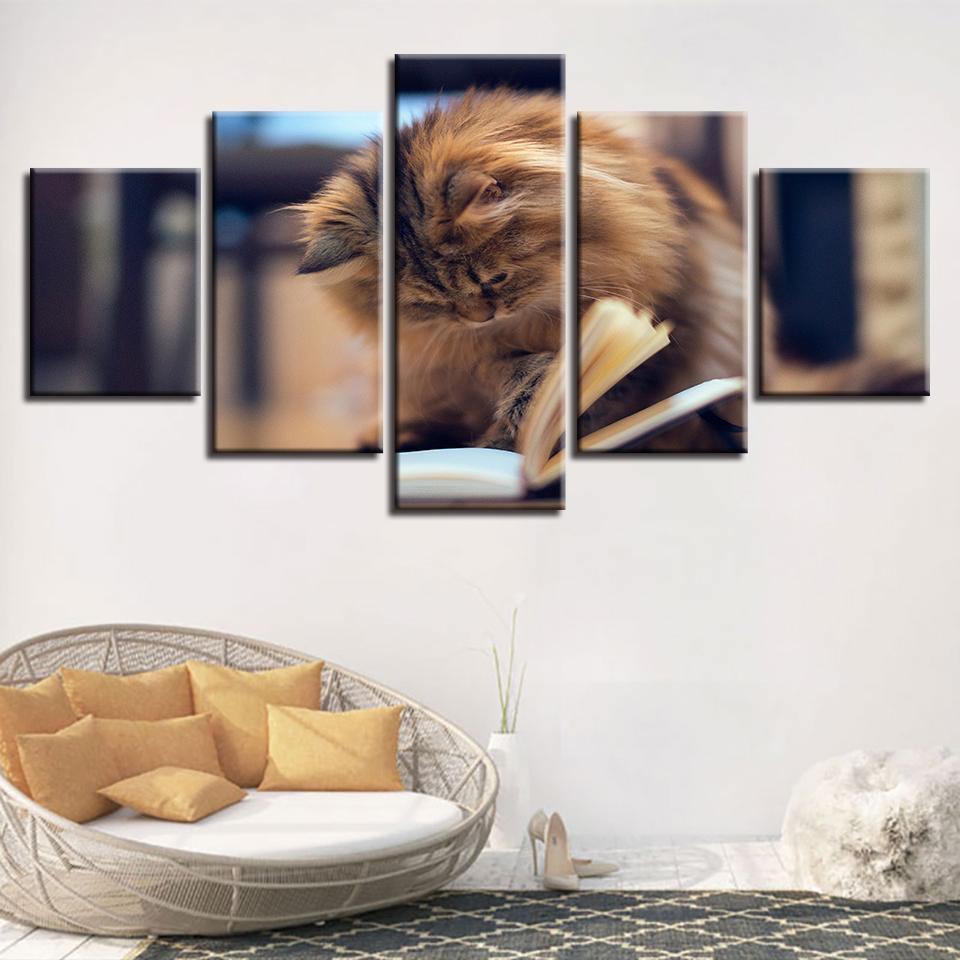 Cats Are Reading Book Animal Canvas Wall Art