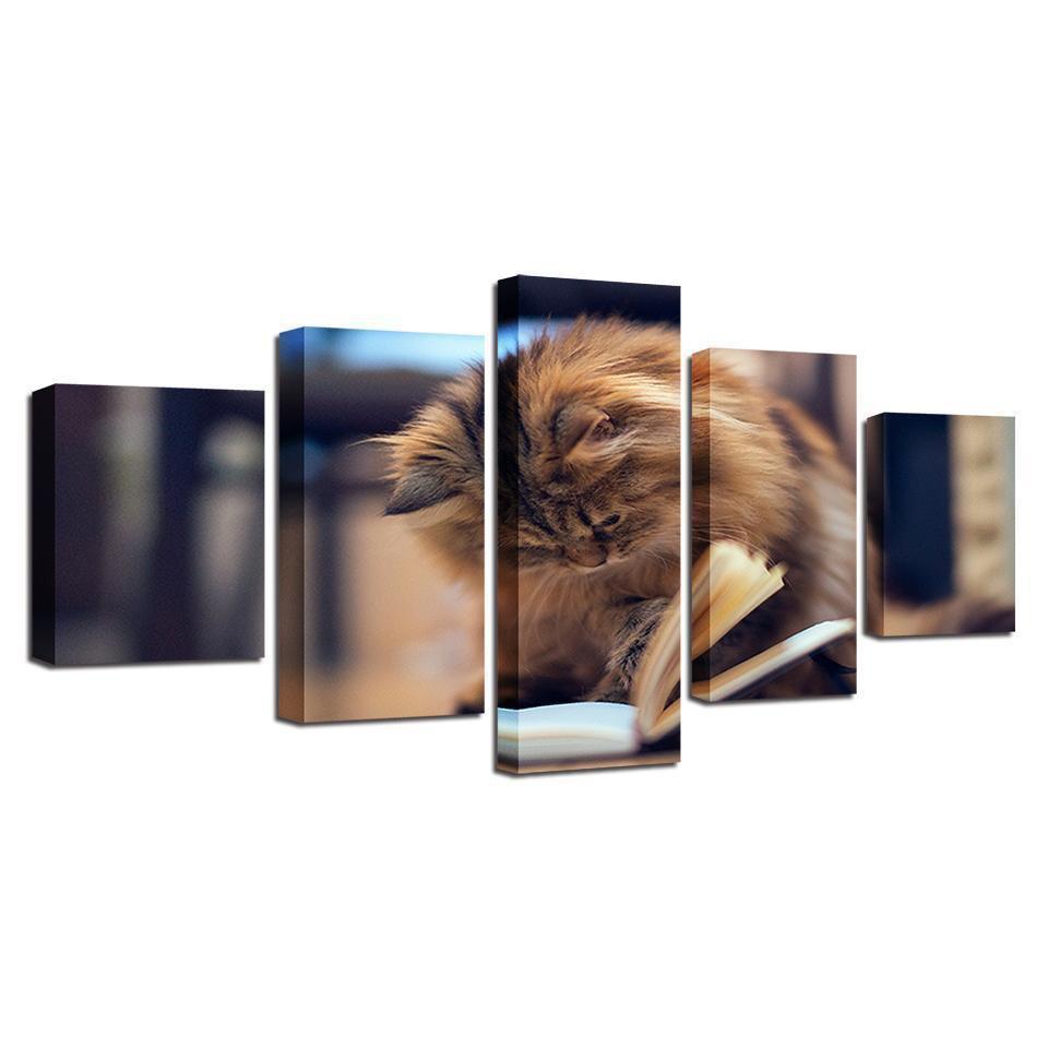Cats Are Reading Book Animal Canvas Wall Art
