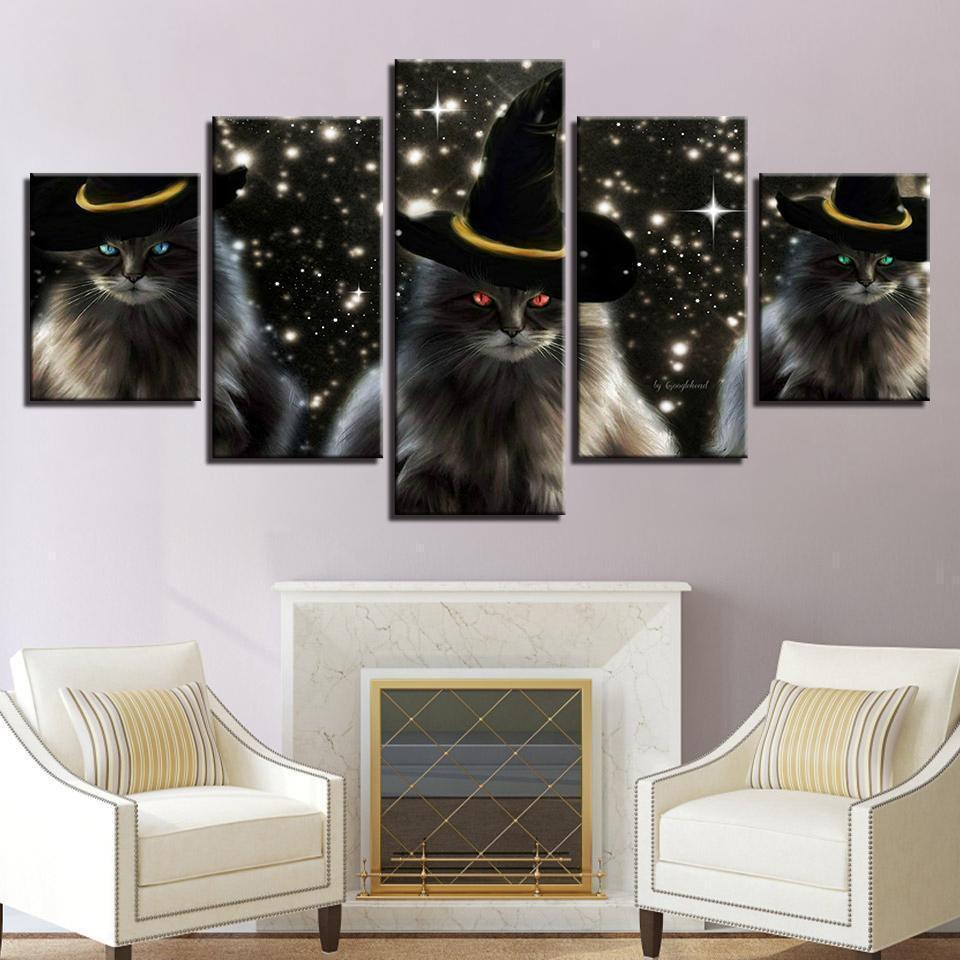 Cats With A Hat Abstract Animal Canvas Wall Art
