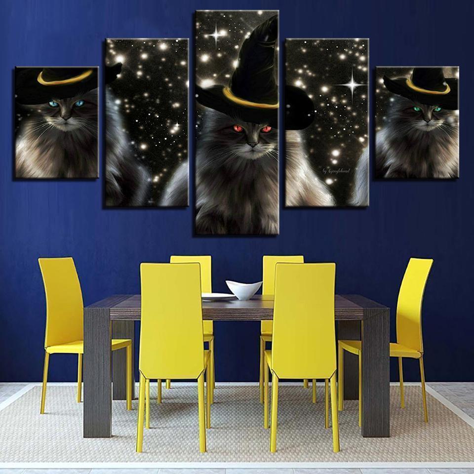 Cats With A Hat Abstract Animal Canvas Wall Art