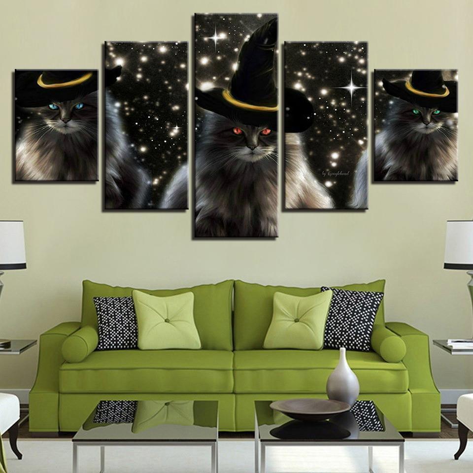 Cats With A Hat Abstract Animal Canvas Wall Art