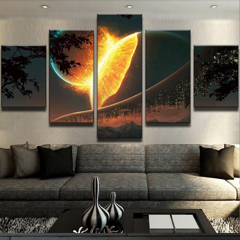 Celestial Crash Of Planets Nature Canvas Wall Art
