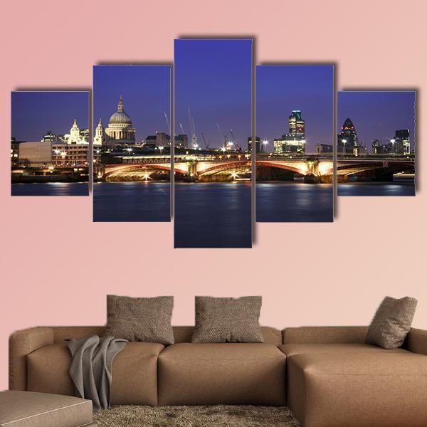 Central London At Night Thames River Nature Canvas Wall Art