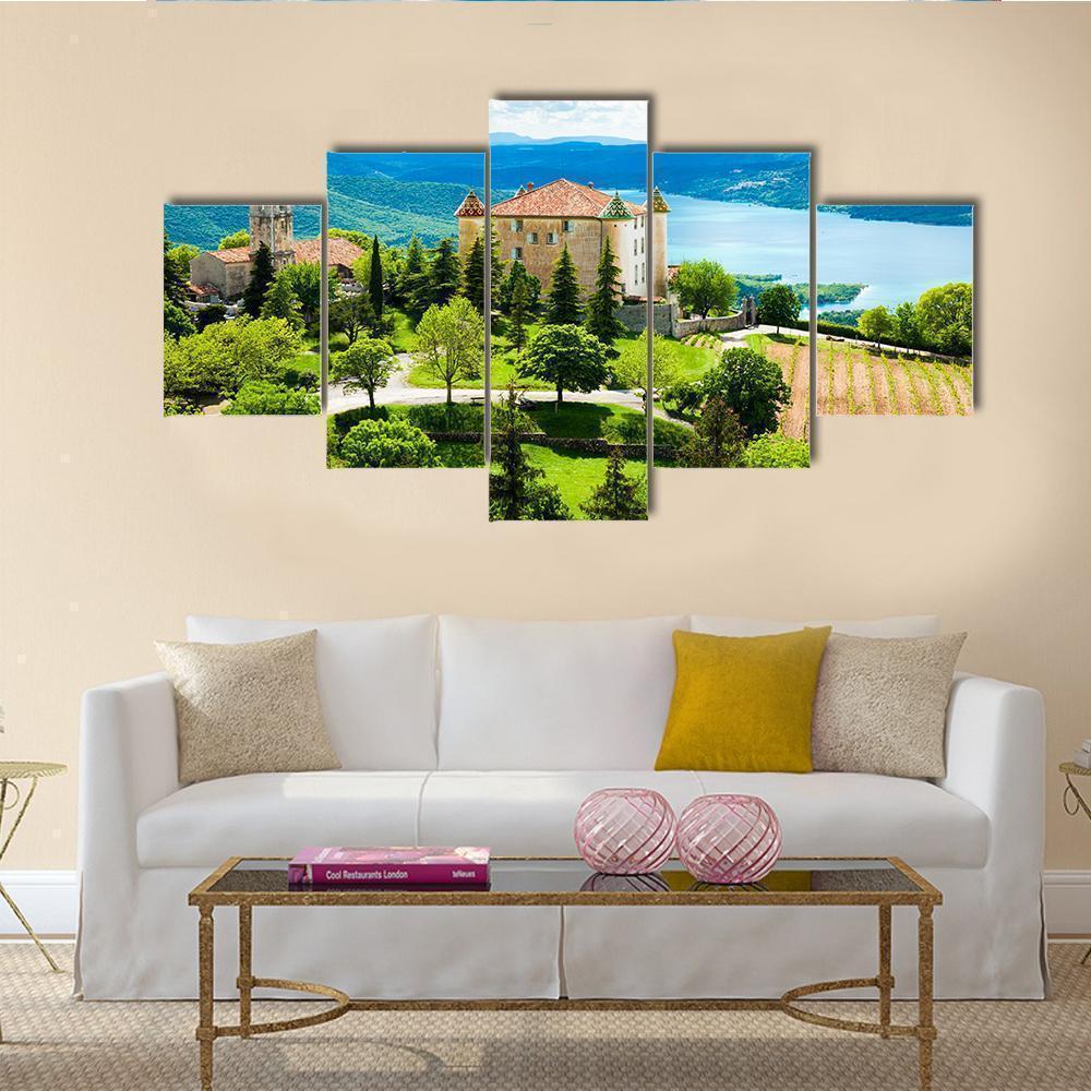 Chateau And Church In Aiguines Nature Canvas Wall Art