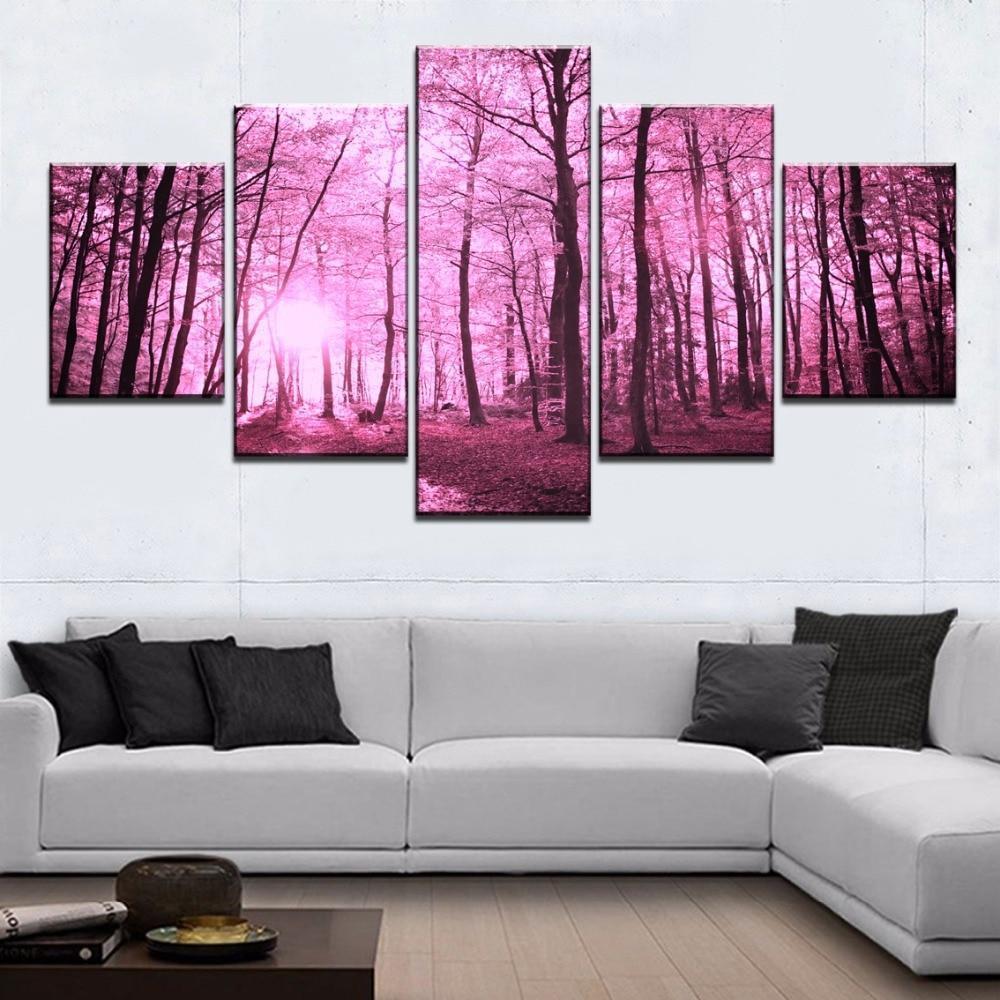 Cherry Blossom Pink Tree Forest Nature Canvas Wall Art