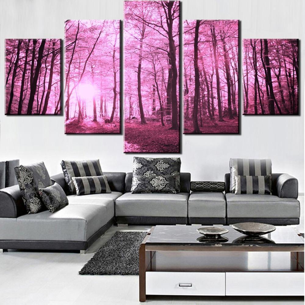 Cherry Blossom Pink Tree Forest Nature Canvas Wall Art