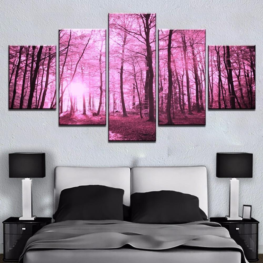 Cherry Blossom Pink Tree Forest Nature Canvas Wall Art
