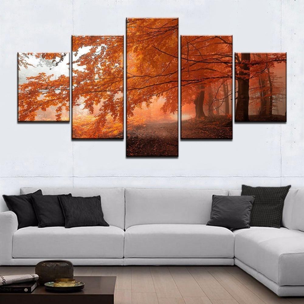 Cherry Blossoms Yellow Tree Forest Nature Canvas Wall Art