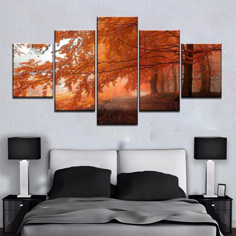 Cherry Blossoms Yellow Tree Forest Nature Canvas Wall Art