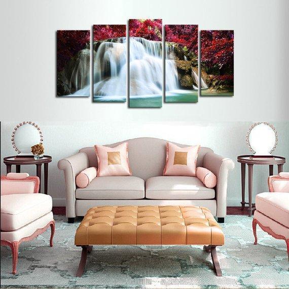 Cherry Waterfall Nature Canvas Wall Art