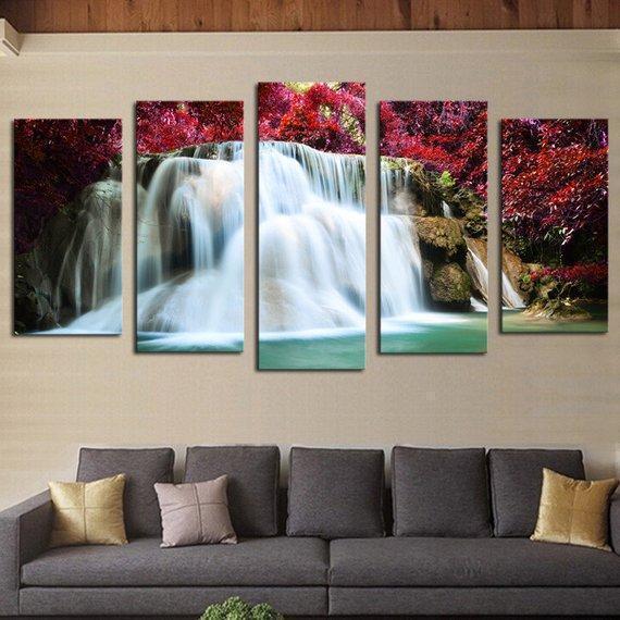 Cherry Waterfall Nature Canvas Wall Art