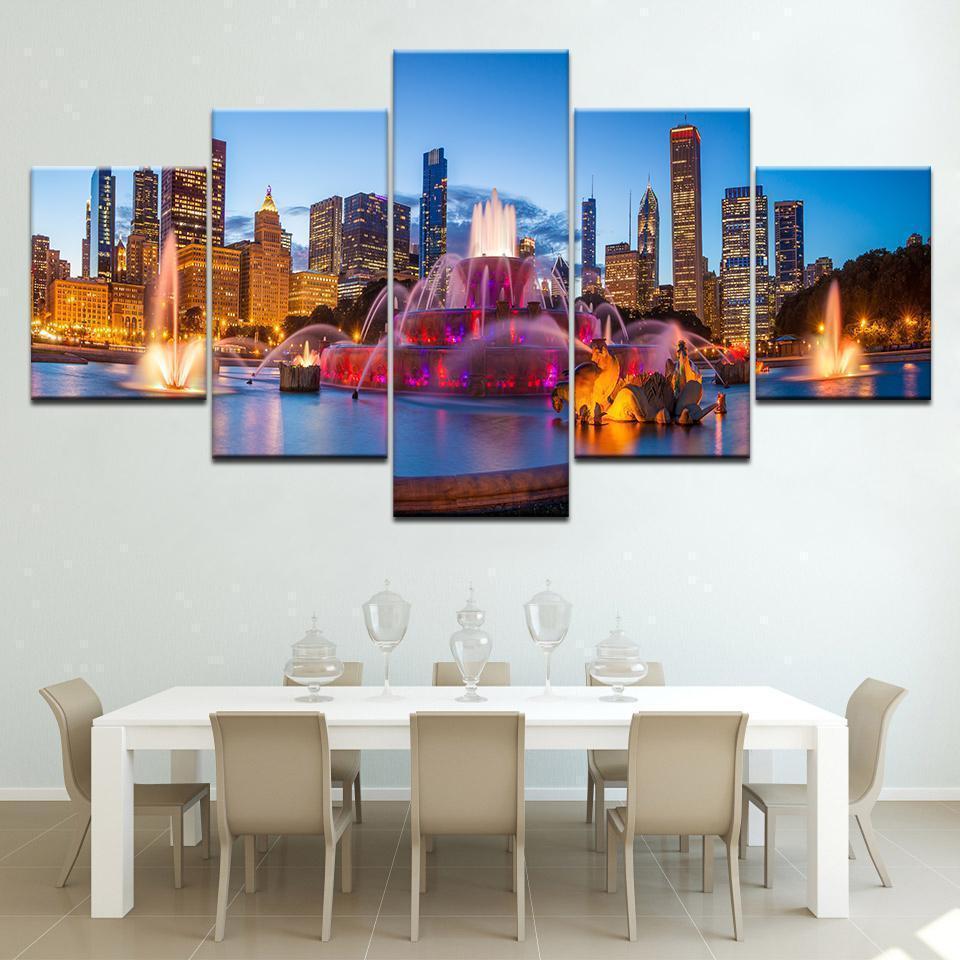 Chicago City Night Scene Nature Canvas Wall Art