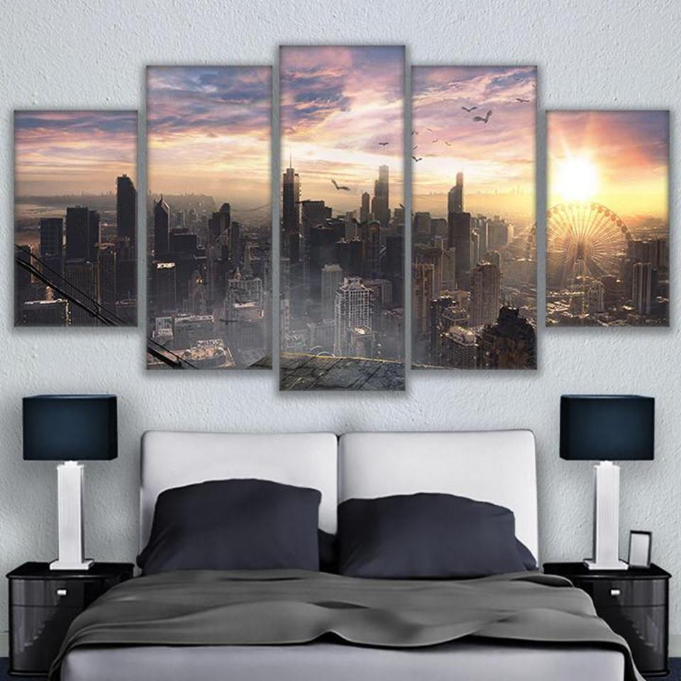 Chicago Cityscape Sky View City Sunrise Nature Canvas Wall Art