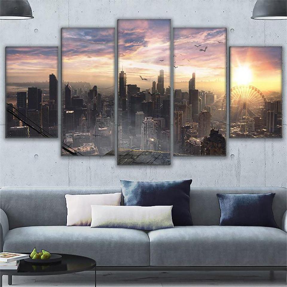 Chicago Cityscape Sky View City Sunrise Nature Canvas Wall Art