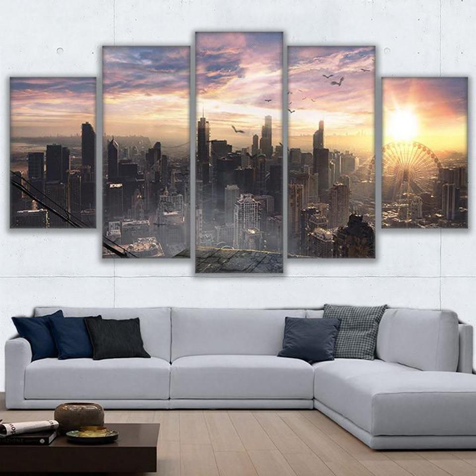 Chicago Cityscape Sky View City Sunrise Nature Canvas Wall Art