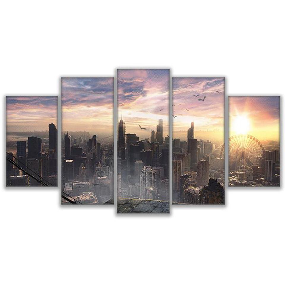 Chicago Cityscape Sky View City Sunrise Nature Canvas Wall Art