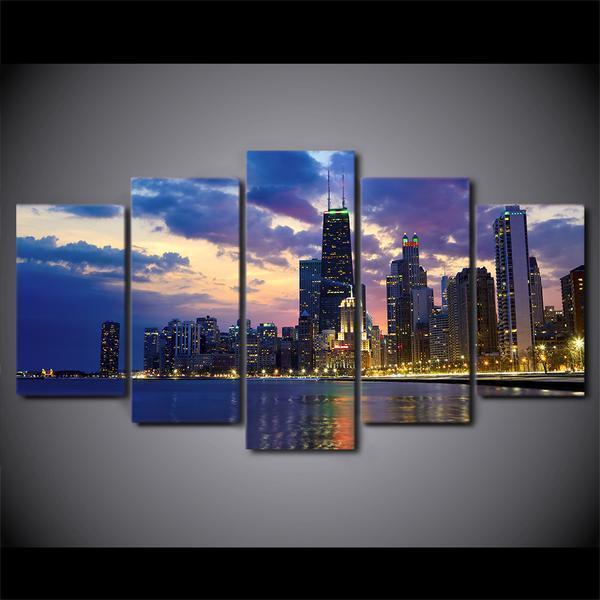 Chicago Cityscape Sunset Evening Nature Canvas Wall Art