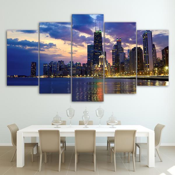 Chicago Cityscape Sunset Evening Nature Canvas Wall Art