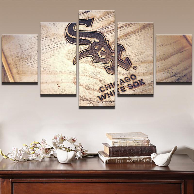 Chicago White Sox Logo On Wood  Baseball Canvas Wall Art