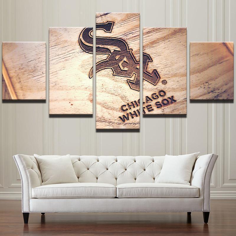 Chicago White Sox Logo On Wood  Baseball Canvas Wall Art