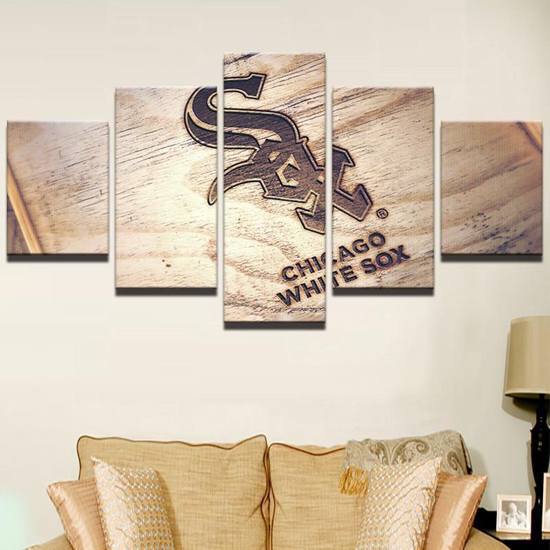 Chicago White Sox Logo On Wood  Baseball Canvas Wall Art