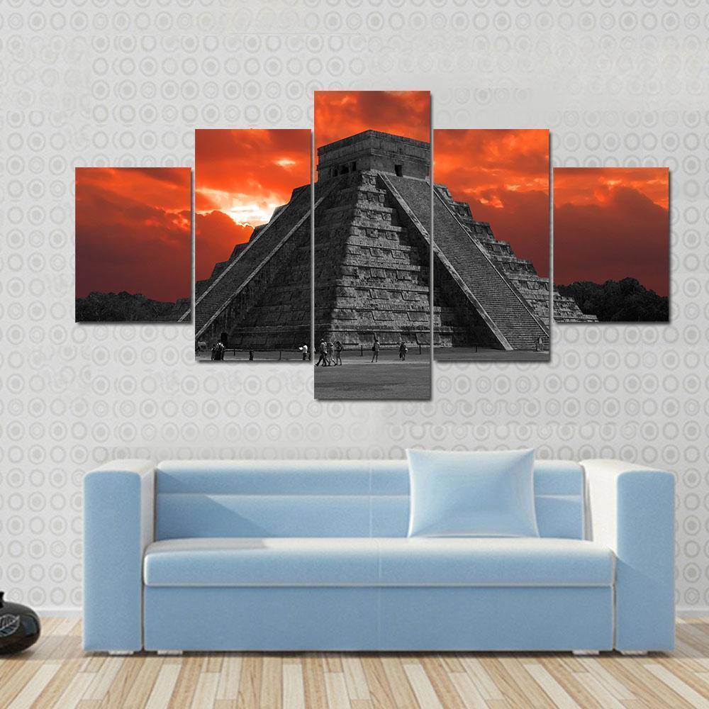 Chichen Itza Temple In Mexico Nature Canvas Wall Art